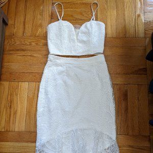 Lulu's Perfect Plus One White Lace High-Low Two-Piece Dress